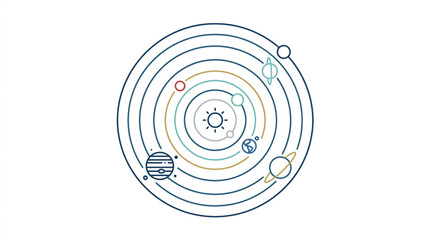 Stylized Solar System Diagram with Planets Orbiting Sun. © dips