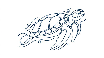 Sea Turtle Swimming in Water Line Art Illustration. © dip