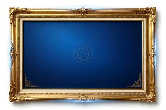 Regal certificate background with a deep royal blue gradient and ornate golden frame for official diplomas, awards, and luxury templates