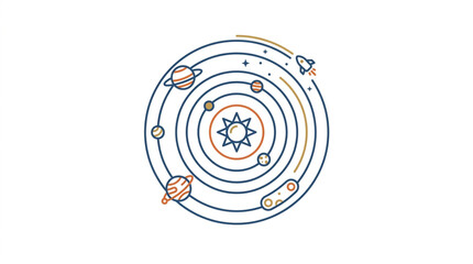 Stylized Solar System Diagram with Planets and Sun. © widodo