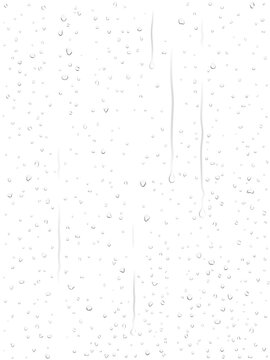 Transparent dew or rain drops rolling down on wet clear vertical window glass surface crystal clarity overlay effect - water-drop, dripping, droplets, liquid water drop on png background