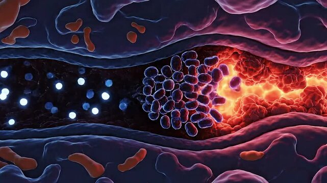 Stem Cell Therapy Visualization with Cellular Interaction and Therapeutic Agents in a Detailed Scientific Representation