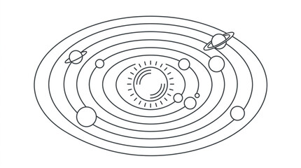 Stylized illustration of the solar system with planets orbiting the sun. © asta