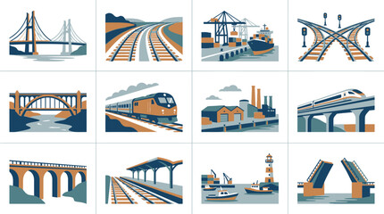 Collection of Transportation and Infrastructure Illustrations. © asta