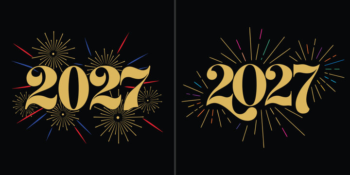 Golden 2027 new year fireworks graphic