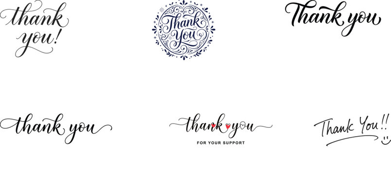 Thank you expressions in various cursive fonts and styles for greeting cards