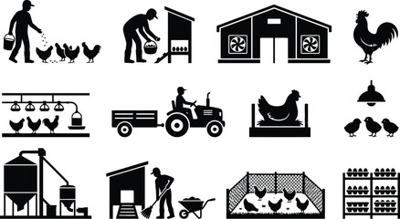 Modern poultry farming and chicken coop vector icons © MARISH