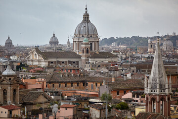 Rome city skyline cityscape panorama with historic architecture and cathedral domes. Italy travel and urban tourism, European architecture, old town panoramic view, historical rooftops, renaissance © A-Quantix