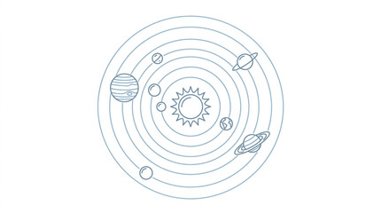 Stylized Solar System Diagram with Planets Orbiting the Sun. © retme