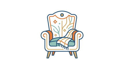 Obraz premium Vintage armchair with a cozy blanket draped over it.