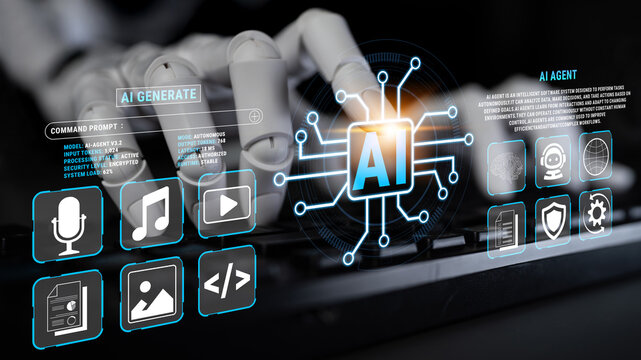 Futuristic robotic hand interacting with digital AI interface showcasing advanced technology and innovation in artificial intelligence systems Fluxor.