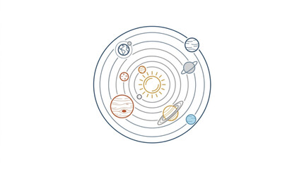 Solar System Illustration with Planets Orbiting the Sun. © TAIJU