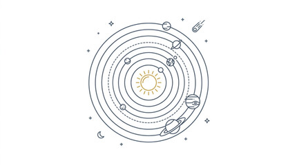 Solar System Diagram with Sun and Planets Orbiting. © TAIJU