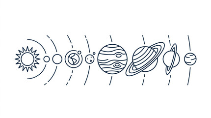 Stylized illustration of the solar system planets orbiting the sun. © TAIJU