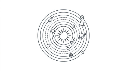 Solar System Diagram Showing Planets Orbiting the Sun. © riil