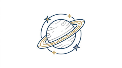 Stylized illustration of planet Saturn with rings and stars. © yami