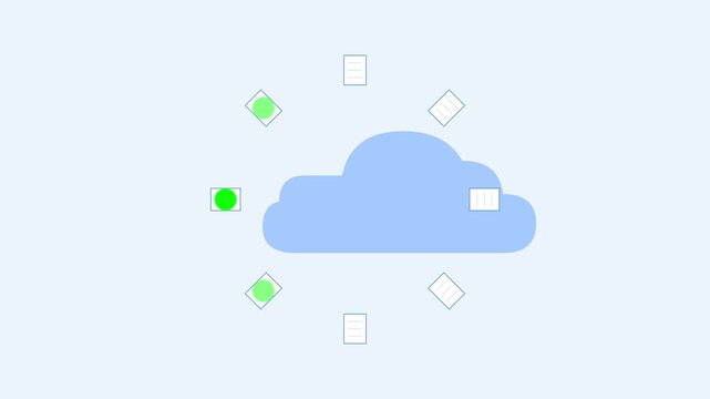 Cloud computing data sync animation: digital documents uploading to server 4k data synchronization file upload