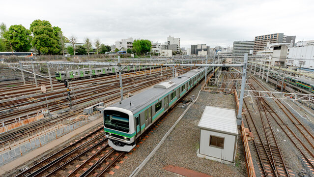 Tokyo train station with multiple railway tracks