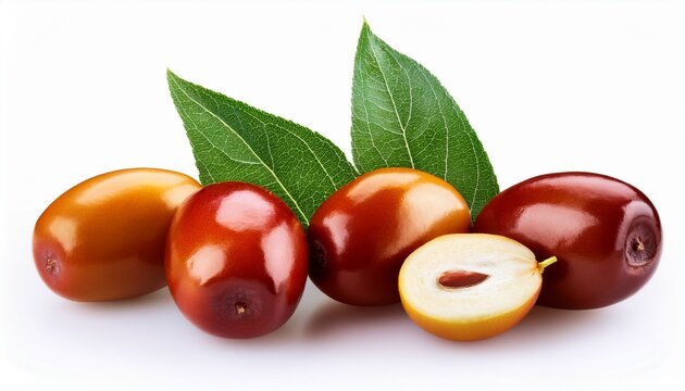 Ripe Ziziphus Fruit Jujube Fruit With Leaves Isolated