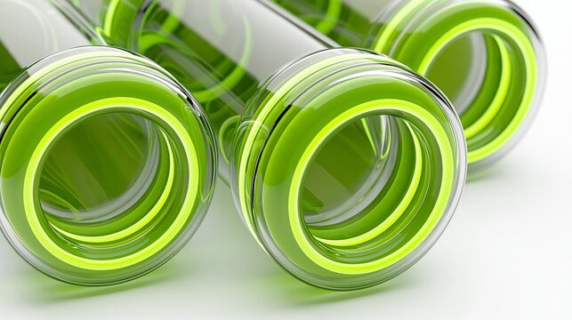 Close-Up of Green Glass Bottles Lying Horizontally on White Surface
