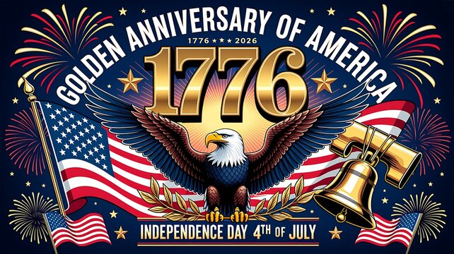 United States 250 Years of Freedom 1776 2026 Golden Anniversary of America Independence Day 4th of Jul 