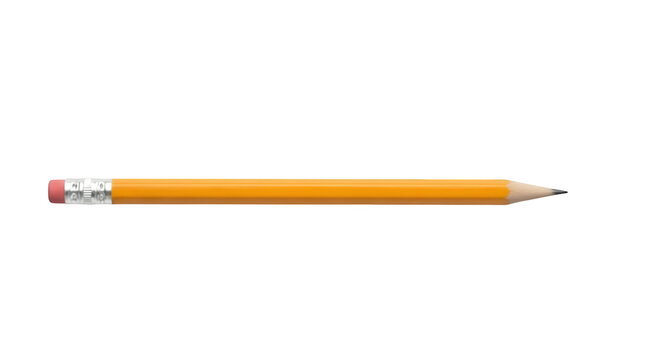 Yellow pencil with eraser on transparent background, office supply