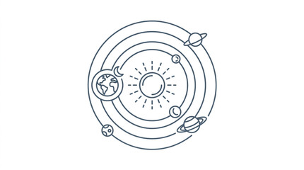 Stylized Solar System Diagram with Sun and Planets. © nero