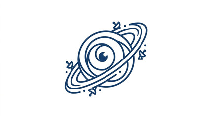 Stylized planet with rings and satellites in orbit. © nero