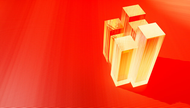Abstract orange cubes on a vivid textured surface
