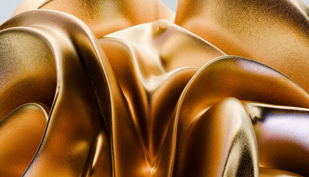 Abstract orange and gold metallic folds render