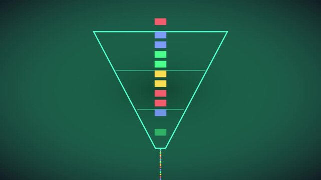 Marketing sales funnel animation with falling colorful data blocks for business strategy and lead conversion concepts 4k
