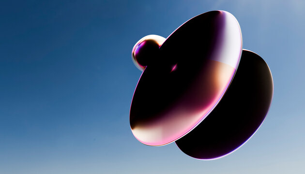 Abstract colorful 3D render of glossy floating discs