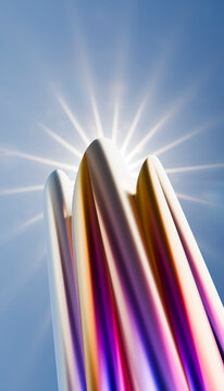 Abstract colorful 3D render of metallic forms and light