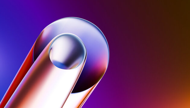 Abstract colorful 3D render of metallic ring and tube form