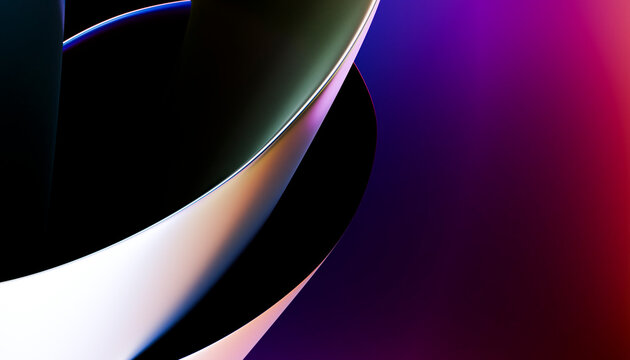 Abstract colorful 3D render with curved metallic shapes