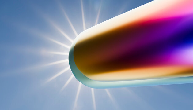 Abstract colorful 3D render with glowing gradient light rays