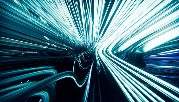Abstract blue line render with flowing light trail motion