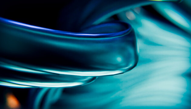 Abstract blue line render with glass curve and motion blur