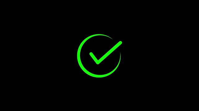 Check Mark Icon within a Circle on black Background tick confirmed. Motion Graphic. animation