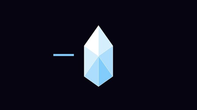 Minimalist blue crystal gemstone rotating animation with floating line on dark 4k background diamond
