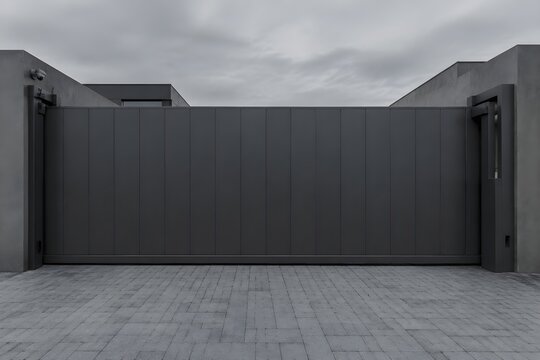 Imposing Visual Of Matte Gray Crash Rated Sliding Gate Completely Blocking A Highly Secure Driveway