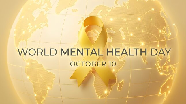 World mental health day awareness ribbon on globe