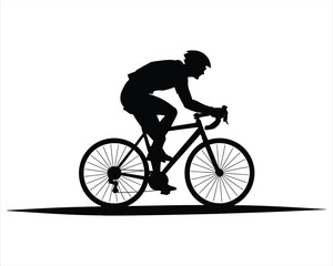 Obraz premium Silhouette of a racing cyclist riding a road bike fast on a white background