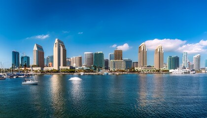 Obraz premium san diego california skyline of downtown business district on a beautiful sunny summer day