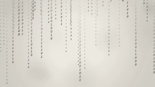 Digital binary code falling down on a white background screen