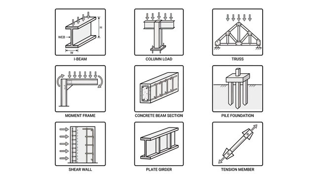 Structural Engineering Elements: Beam, Truss, Column, Foundation, Frame, Wall