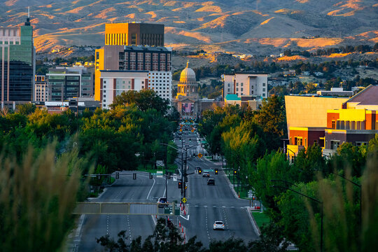 Boise Capitol Boulevard Skyline at Sunset