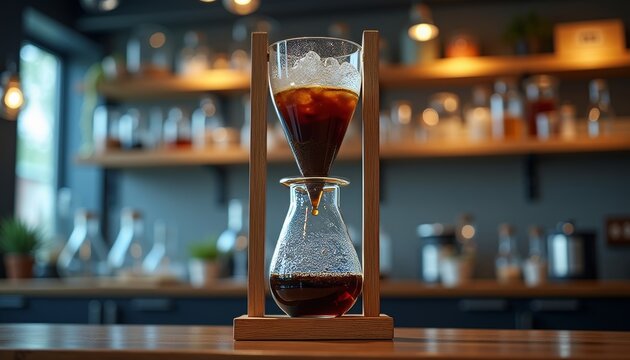 Artisanal Cold Brew Coffee Dripper Preparation in Modern Cafe Setting