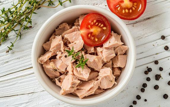 Canned tuna fish. Selective focus