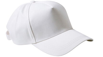 Fototapeta premium Plain white baseball cap with adjustable strap, isolated on transparent background